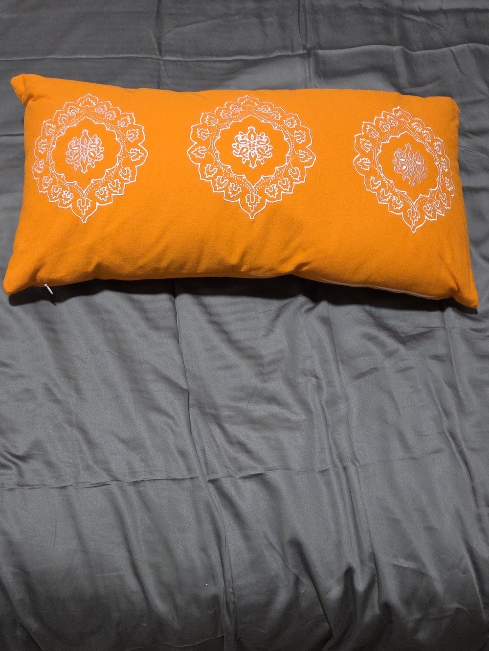 Embroidered Orange Decorative Lumbar Pillow